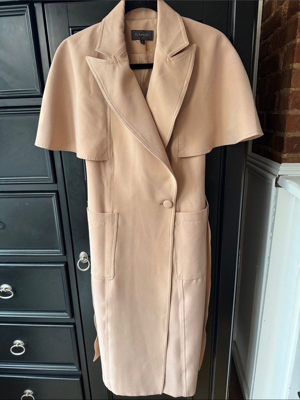 Gracia Blush Belted Cape-Sleeve Trench Coat - Picture 3 of 3